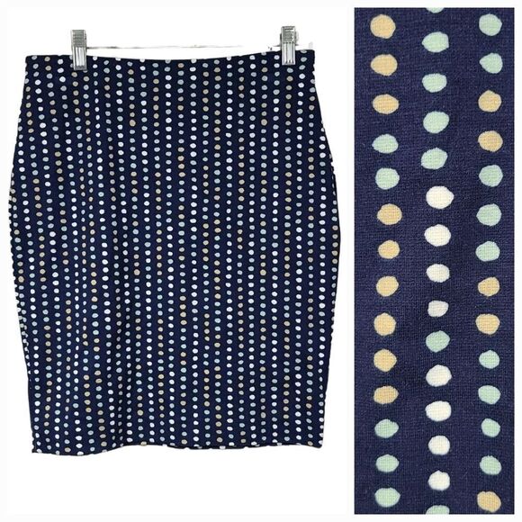 Ann Taylor Petite Navy Polka Dot Ponte Stretch Knit Pencil Skirt 4P Work Wear - Picture 1 of 7